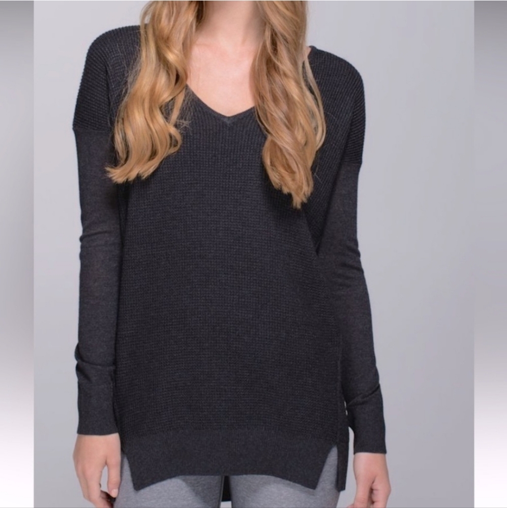 Lululemon Sweater Life Charcoal Waffle Knit Sweater